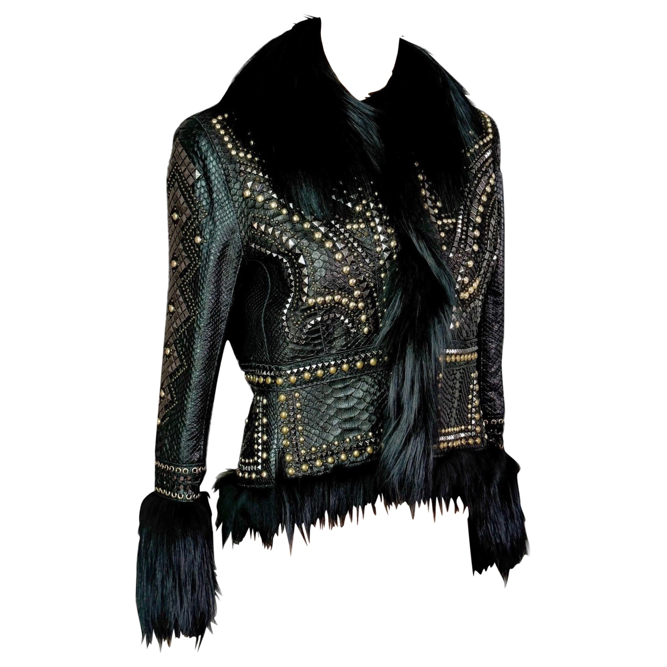 Roberto Cavalli - P/E 2014 - Giacca Cappotto in pelle e pelliccia di pitone impreziosita da borchie