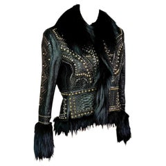 Roberto Cavalli S/S 2014 Chaqueta de piel y piel de pitón con tachuelas embellecidas Abrigo