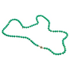 Opera Length Diamond with Chrysoprase Sapphire Gold Necklace