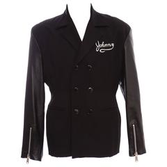 John Richmond Black Double Breasted Wool Leather Destroy Jacket, Circa 1980s