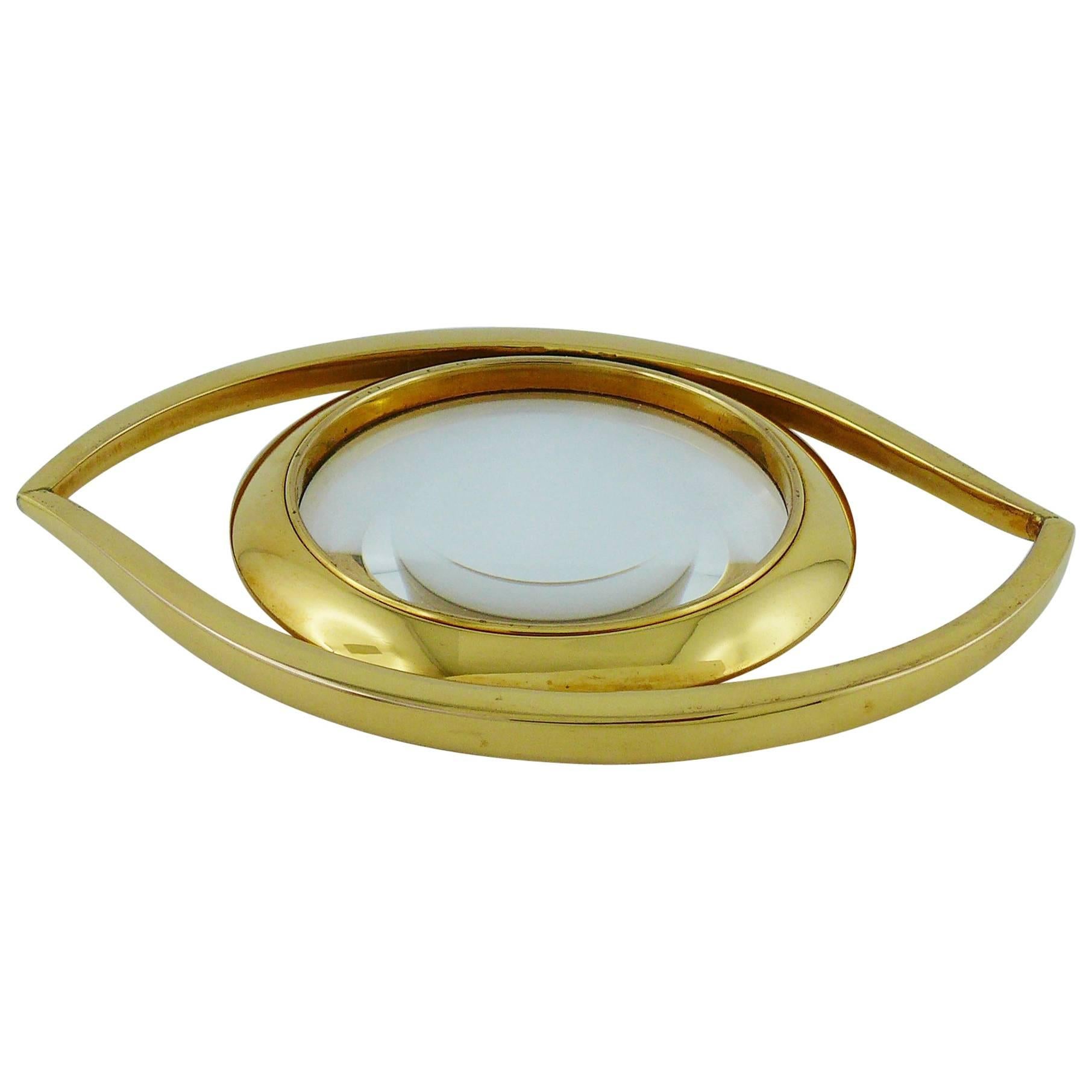 Hermès Vintage Cleopatra Eye Gold Toned Desk Magnifying Glass Paperweight