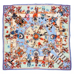 Hermès Teal Silk Kachinas Scarf, Kermit Oliver in Box