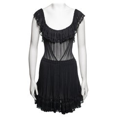 Azzedine Alaïa Black Viscose Knit Lace Dress with Integrated Bodysuit, SS 1992