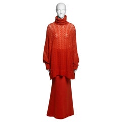 Ensemble poncho et jupe en laine orange Christian Dior par John Galliano, FW 1998
