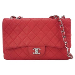 Chanel Classic Flap Jumbo Red Caviar Leather Single Flap Silver Hardware