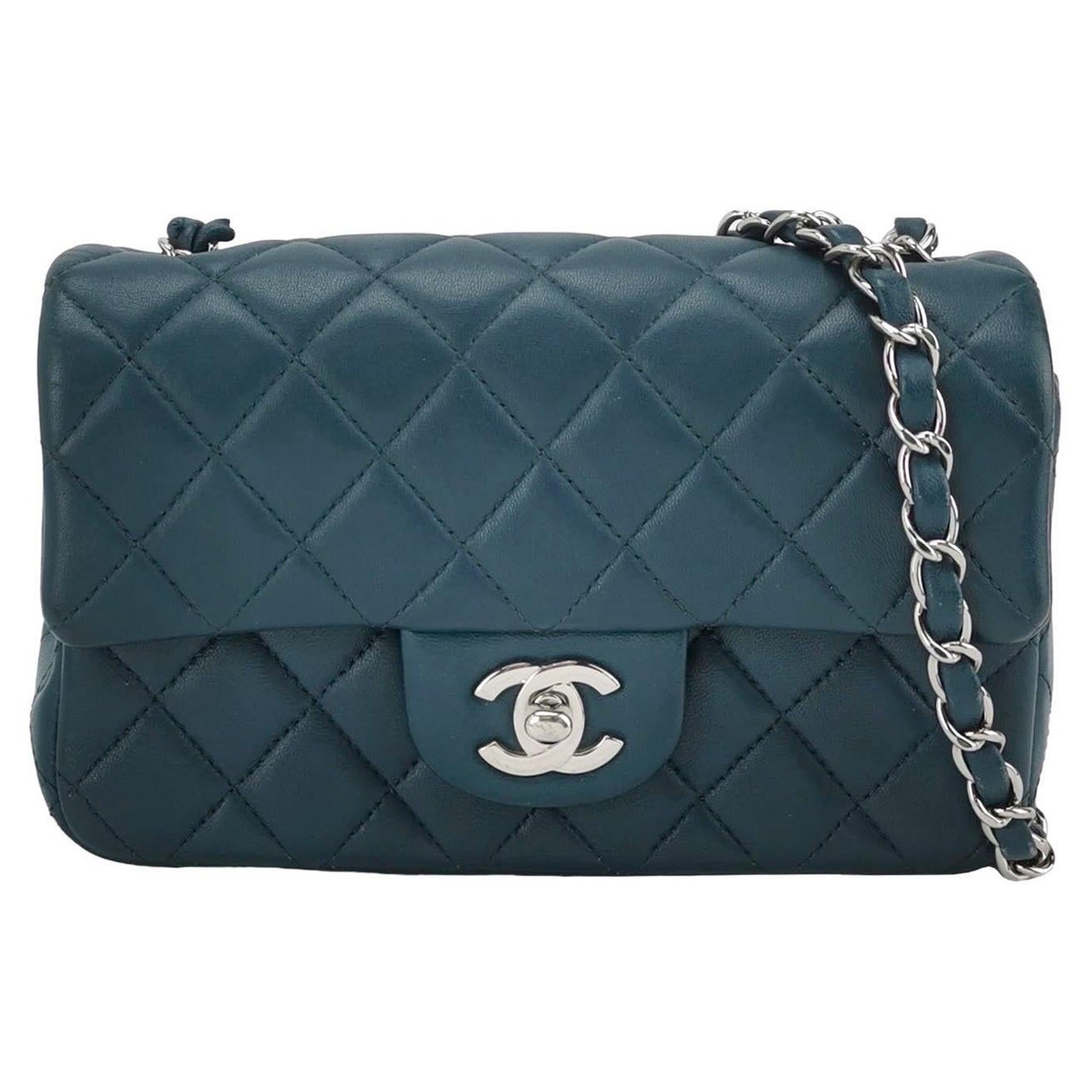 Chanel Classic Flap Rectangular Mini Teal Green Lambskin 2020