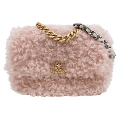 Chanel 19 Bag 2021 Small Pink Shearling Flap Bag