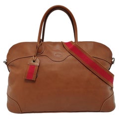 Longchamp Au Sultan Weekender Brown Leder Top Handle Reisetasche Canvas Strap