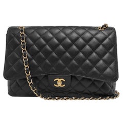 Chanel Classic Flap Maxi Black Caviar Leather Single Flap with Gold Hardware