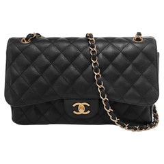 Chanel Classic Flap Jumbo Black Caviar Leather Double Flap with Gold Hardware