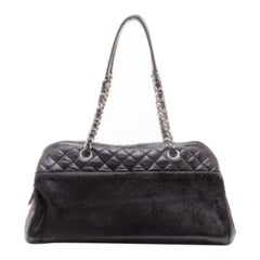 Chanel Black Leather and Fur Satchel