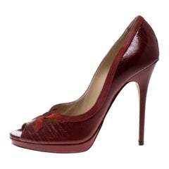 Jimmy Choo Embossed Lizard Patent Leather Trim Peep Toe Platform Pumps Size 40