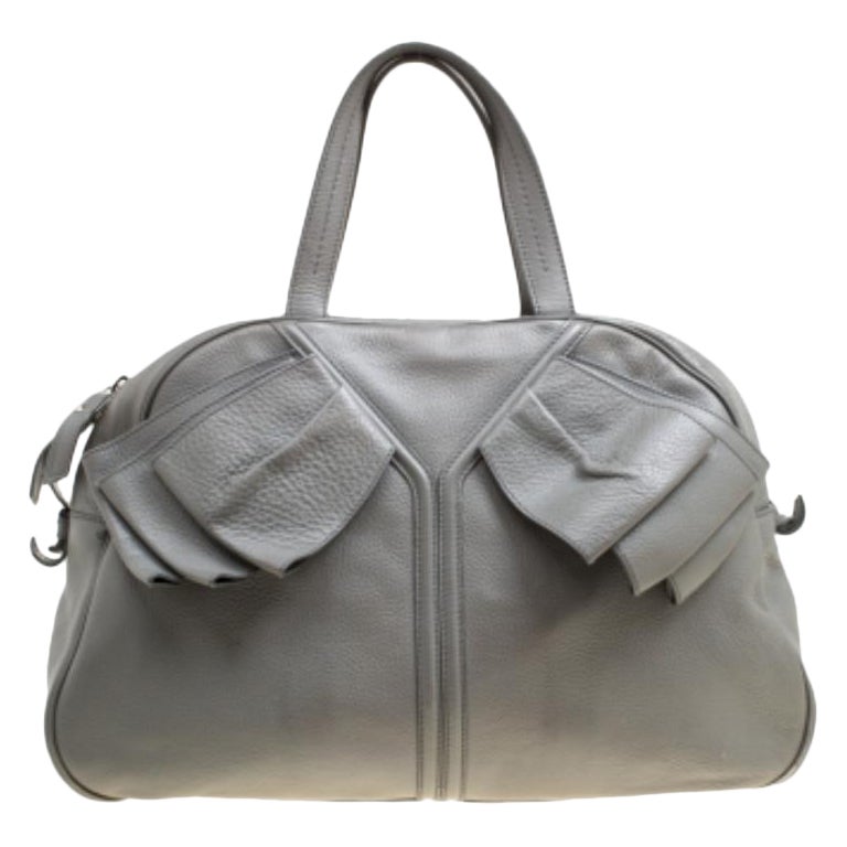 Yves Saint Laurent Grey Leather Large Obi Bowler Bag im Angebot