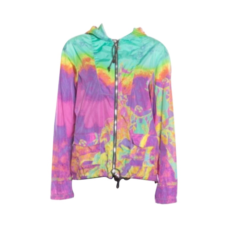 Prada Sport Veste à capuche ceinturée avec fermeture éclair, imprimé multicolore M en vente