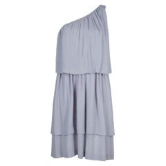Chloe Grey Silk One Shoulder Tiered Dress S