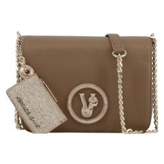 Versace Jeans Brown Leather Logo Flap Shoulder Bag