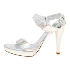 Loriblu Bijoux Metallic Leder Kristall verschönert Plateau Sandalen Größe 37