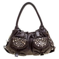 Sonia Rykiel Dark Brown Leather Studded Satchel