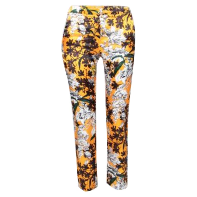 MSGM Orange Floral Print Sateen Relaxed Fit Tapered Trousers S en venta