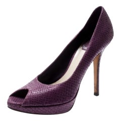 Dior Purple Python Miss Dior Peep Toe Platform Pumps Size 37.5
