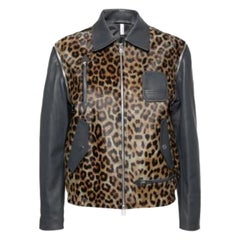 Faith Connexion Khaki Navy Cheetah Print Detachable Sleeve Detail Moto Jacket XS