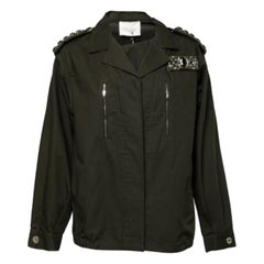 Amen Dark Green Cotton Crystal Embellished Epaulette Detail Military Jacket M