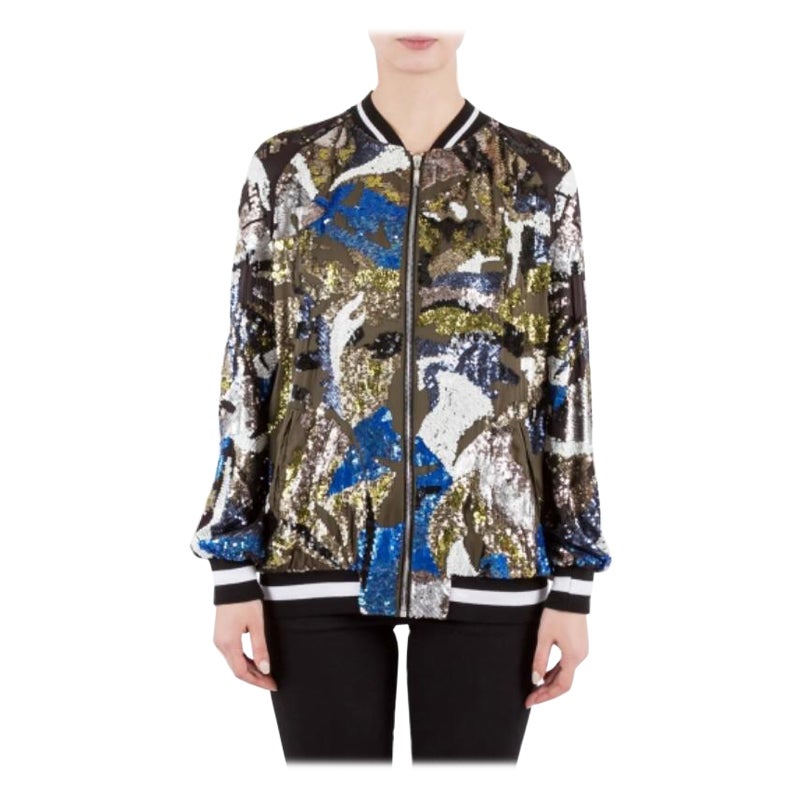 Amen Chaqueta bomber de satén con adornos de lentejuelas multicolor M en venta