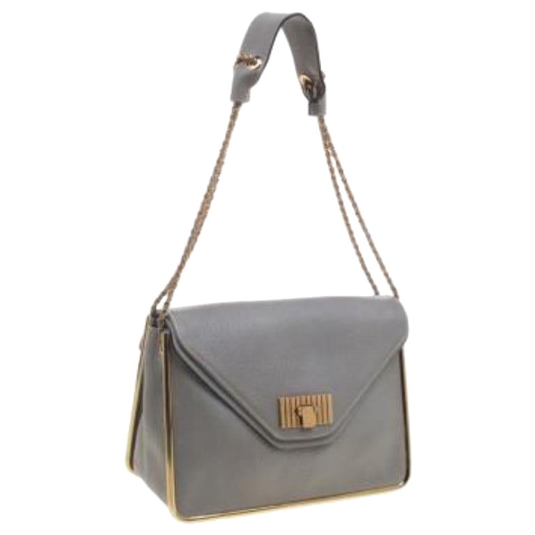 Chloe Grey Pebbled Leather Medium Sally Flap Shoulder Bag im Angebot