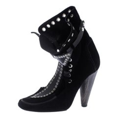 Isabel Marant Black Suede Eyelet Cut Out Bow Ankle Boots Size 37