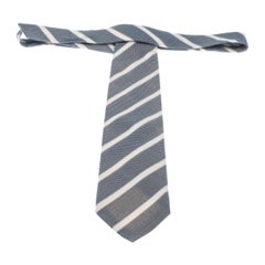 Boss By Hugo Boss Blue White Textured Diagonal Stripes Silk Jacquard Classic Tie