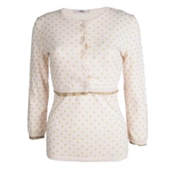 Red Valentino Baby Pink Knit Polka Dotted Top and Cropped Cardigan Set M