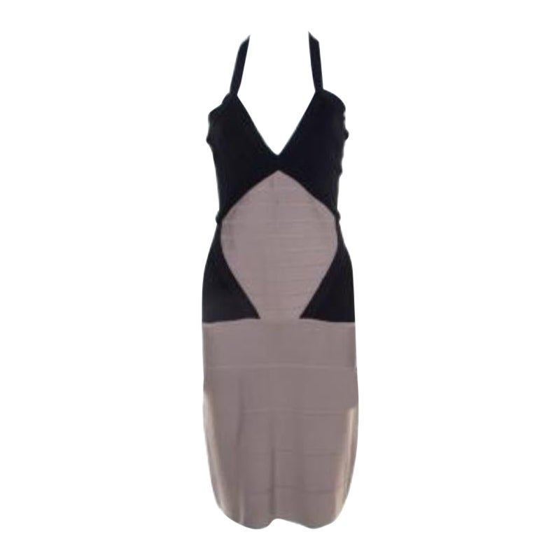 Herve Leger - Vestito a fascia con collo a farfalla in maglia colorblock S in vendita