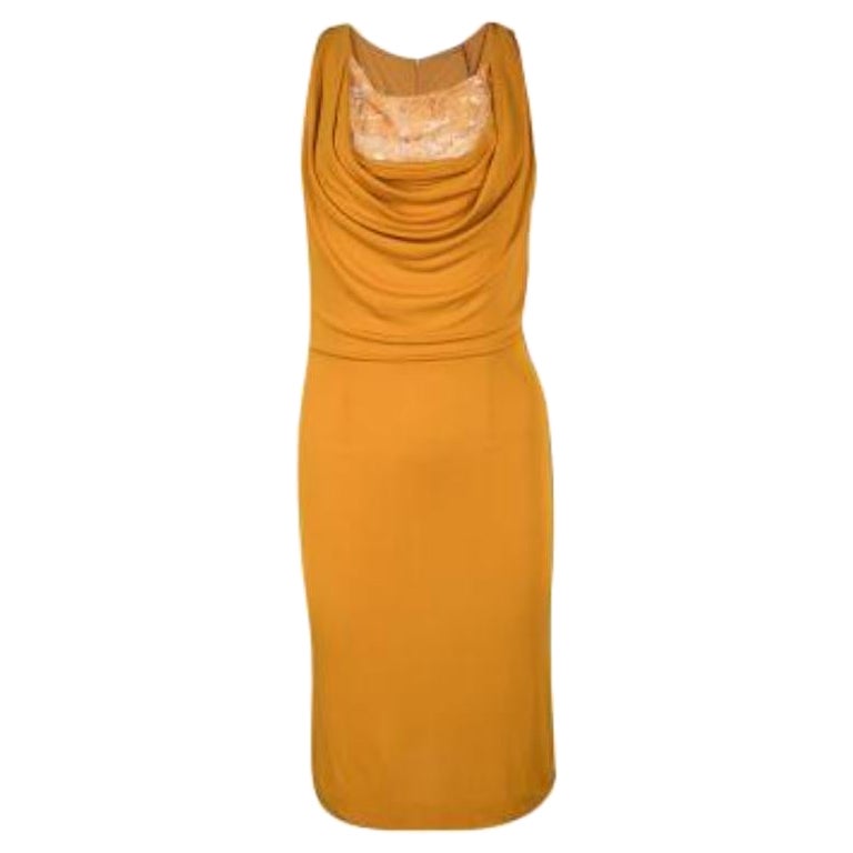 Ermanno Scervino Orange Lace Insert Cowl Neck Detail Sleeveless Dress M