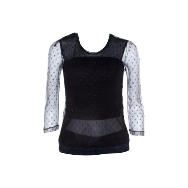 Saint Laurent Paris - Top a maniche lunghe in rete impreziosito da perline XS in vendita
