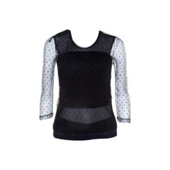 Saint Laurent Paris Black Bead Embellished Mesh Long Sleeve Top XS