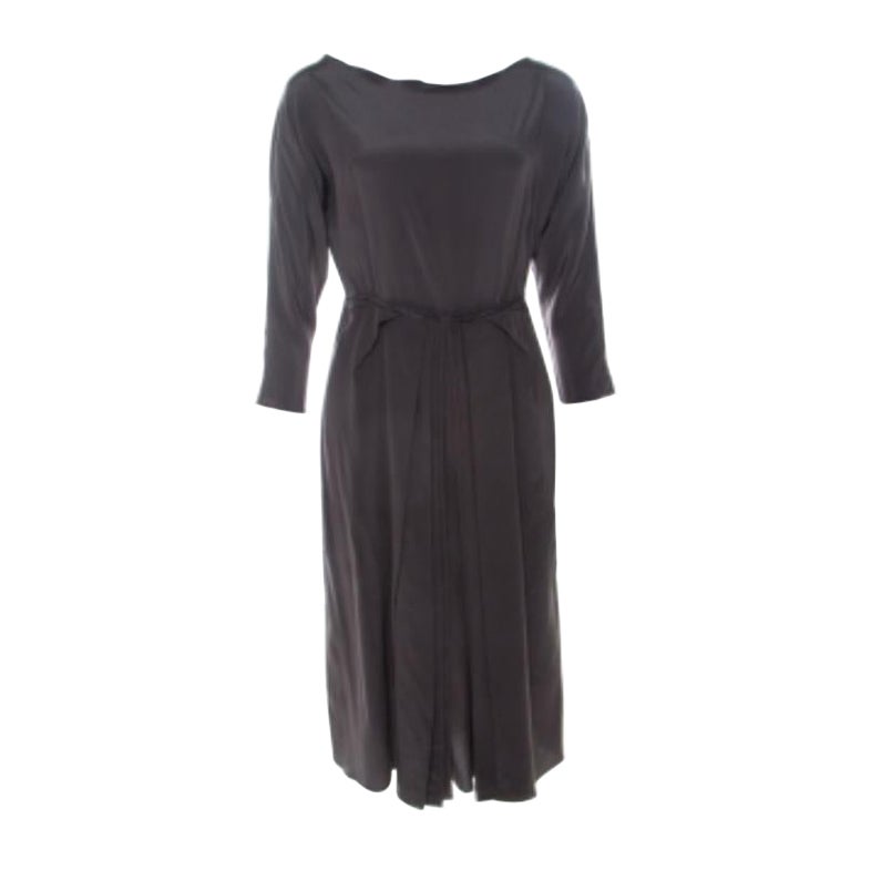 Roksanda Ilincic - Gonna plissettata in seta grigio canna di fucile - Vestito midi senza schienale M in vendita