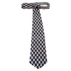 Lanvin Blue Checkered Leaf Print Silk Tie
