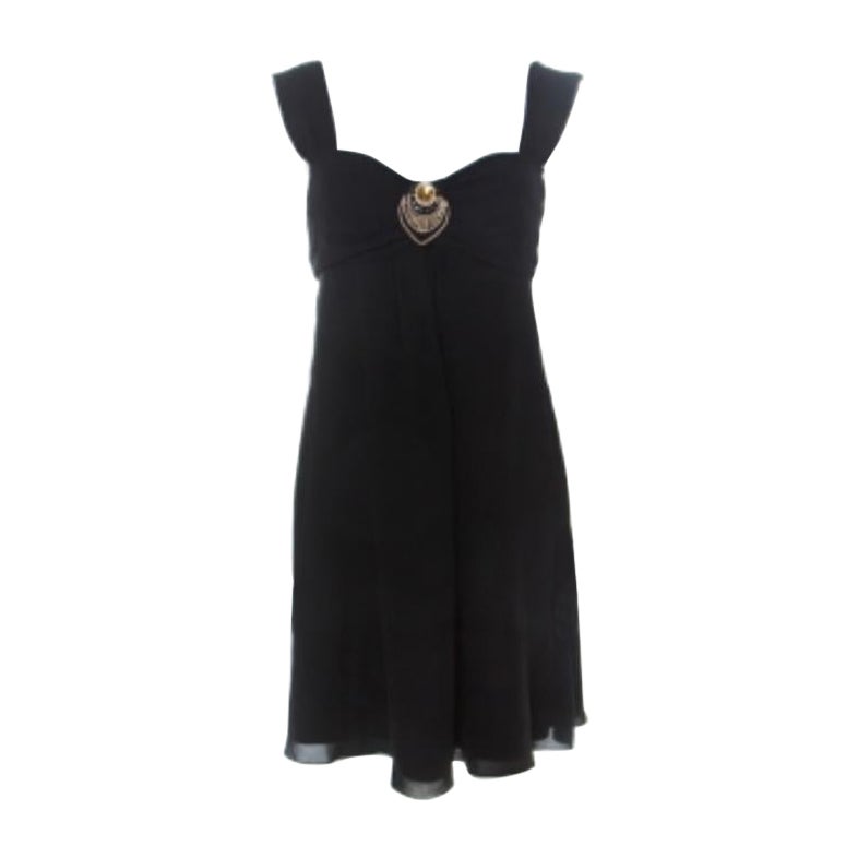 Temperley Schwarzes Babydoll-Kleid aus Seide mit gerafftem Mieder und verziertem Detail M im Angebot