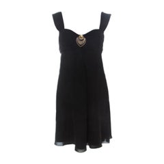 Temperley Black Silk Embellished Detail Gathered Bodice Babydoll Dress M
