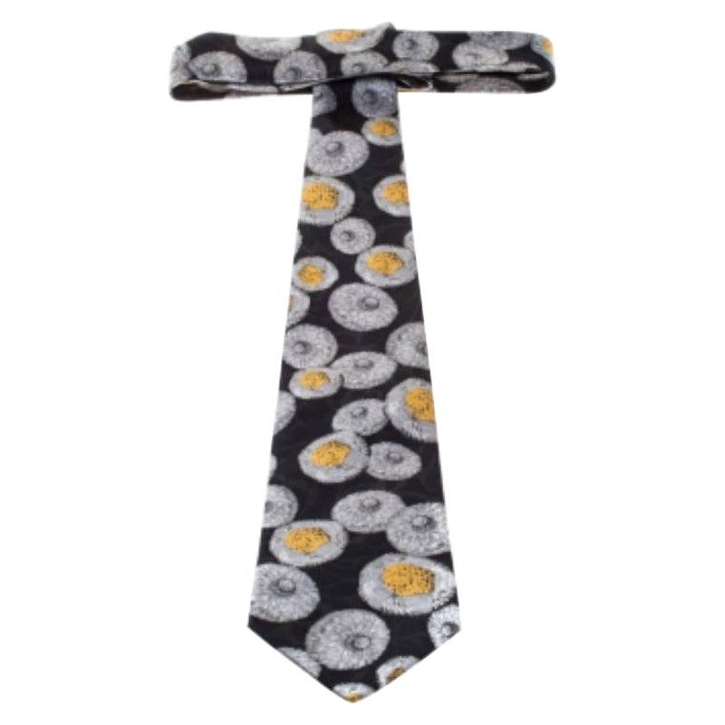 Lanvin Vintage Black Floral Print Traditional Silk Tie im Angebot