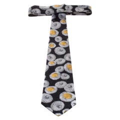 Lanvin Vintage Black Floral Print Traditional Silk Tie