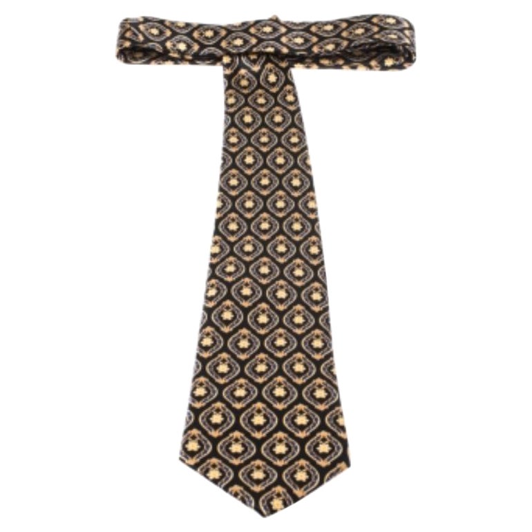 Lanvin Vintage Black & Gold Baroque Print Silk Tie en vente