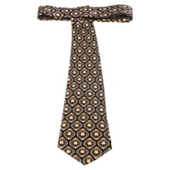 Lanvin Vintage Black & Gold Baroque Print Silk Tie