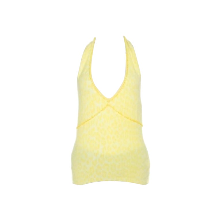 Blumarine Yellow Animal Pattern Jacquard Bead Embellished Backless Halter Top M