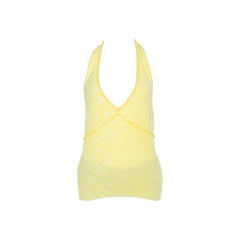 Blumarine Yellow Animal Pattern Jacquard Bead Embellished Backless Halter Top M