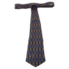 Lanvin Vintage Blue Lattice Motif Print Silk Tie