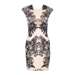 McQ by Alexander McQueen Bicolor Lace Printed Jersey Fitted Dress XS
