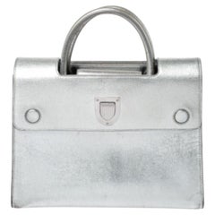 Dior Metallic Silver Leather Medium Diorever Bag