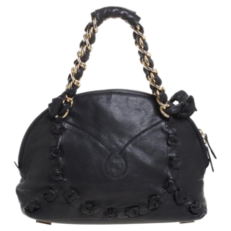 Gianfranco Ferre Black Leather Satchel en vente