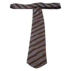 Lanvin Brown and Grey Diagonal Striped Silk Tie